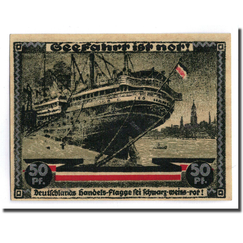 Banknote, Germany, Hamburg, 50 Pfennig, bateau, 1921, 1921-08-31, UNC(63)