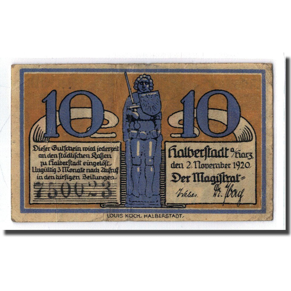 Banconote, Germania, Halberstadt, 10 Pfennig, Batiment, 1920, 1920-11-02, SPL