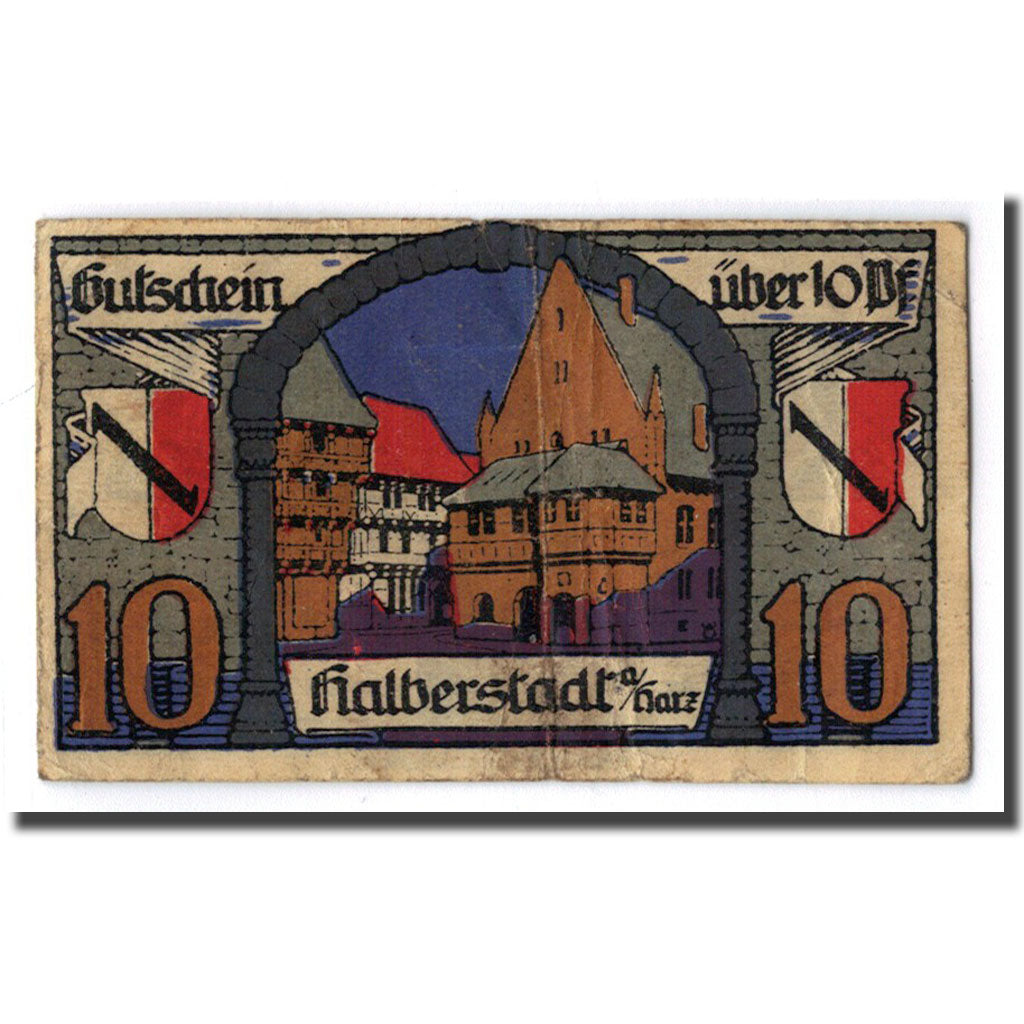 Banconote, Germania, Halberstadt, 10 Pfennig, Batiment, 1920, 1920-11-02, SPL