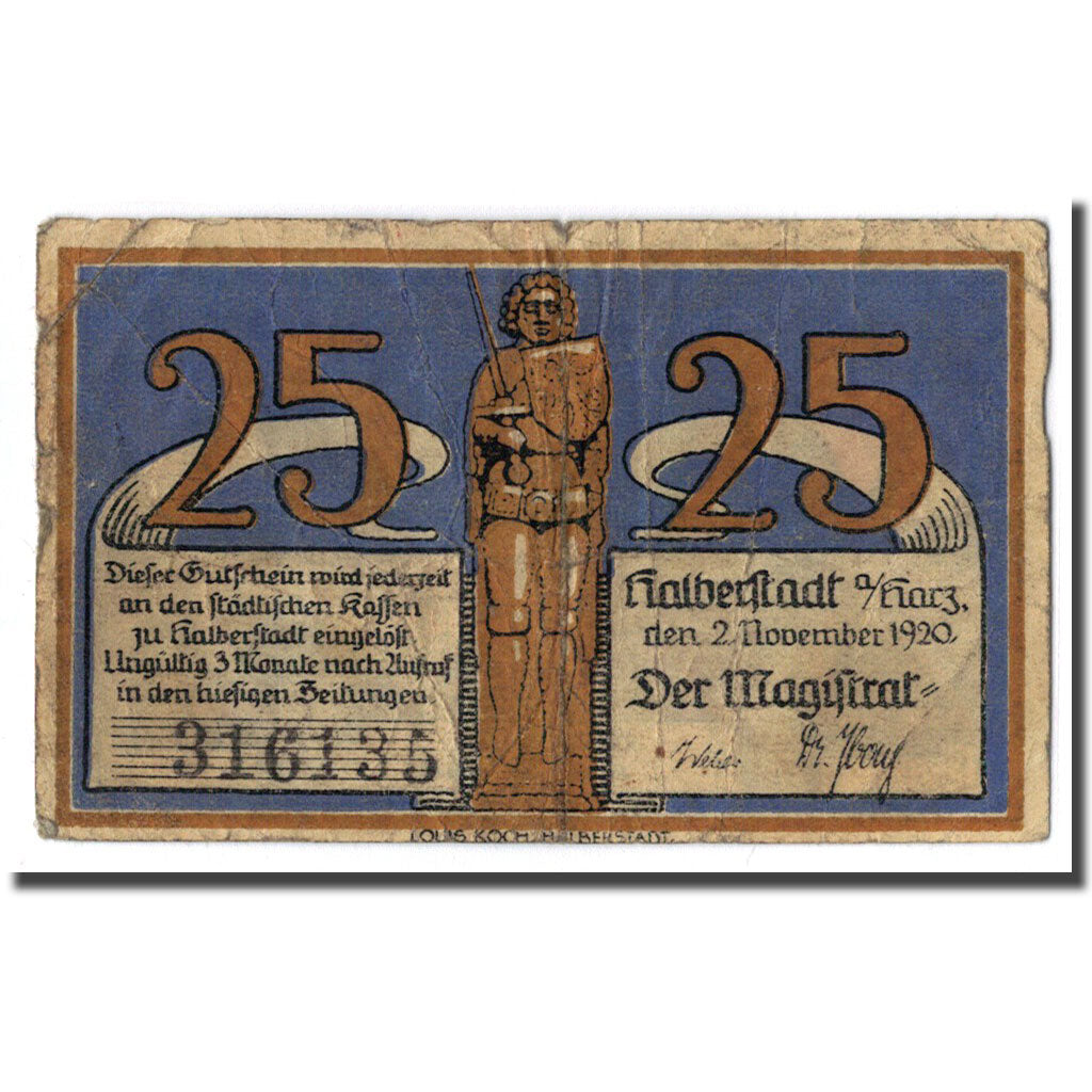 Billete, Alemania, Halberstadt, 25 Pfennig, batiment 2, 1920, 1920-11-02, SC