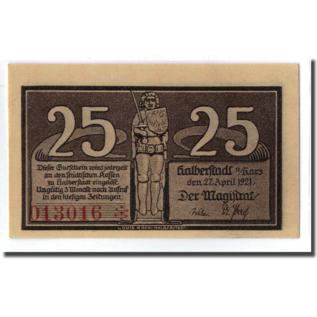 Billete, Alemania, Halberstadt, 25 Pfennig, personnage, 1921, 1921-04-27, SC