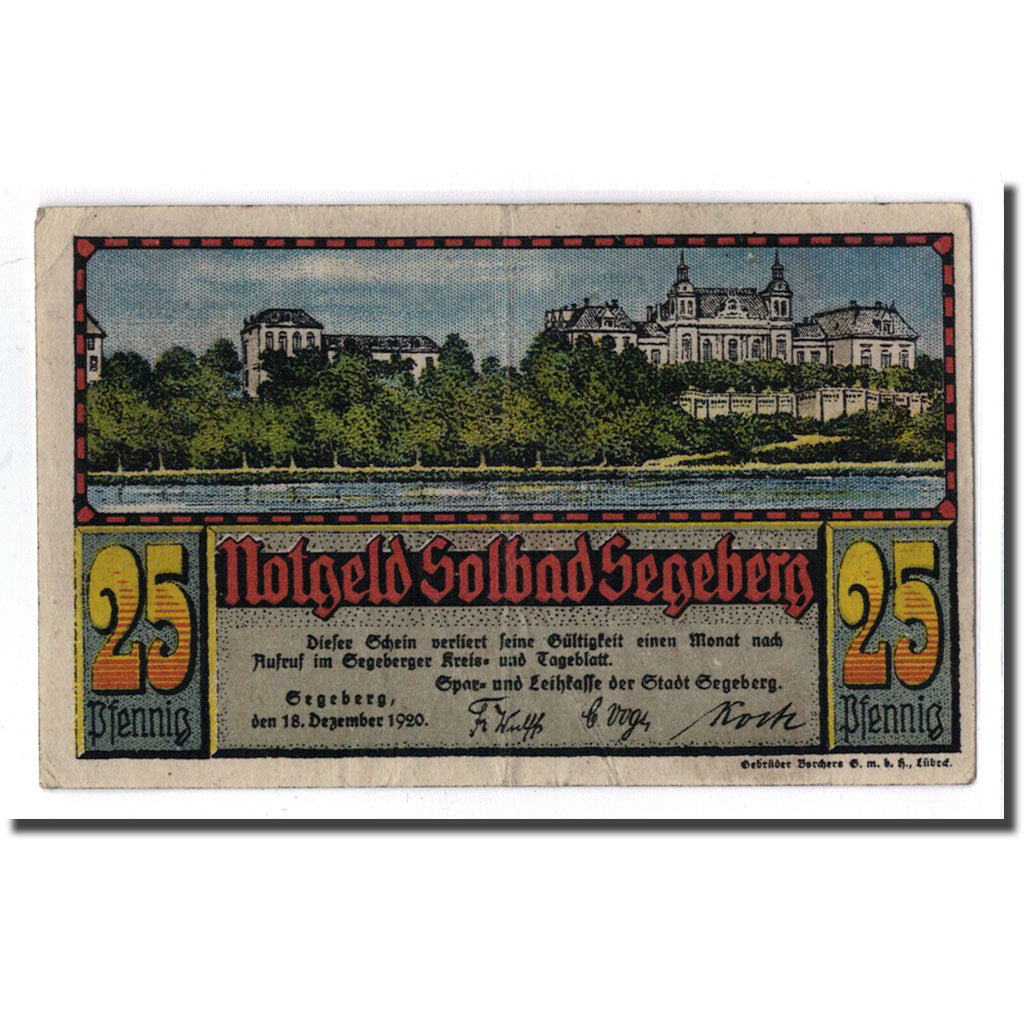 Banconote, Germania, Segeberg, 25 Pfennig, Batiment, 1920, 1920-12-18, SPL