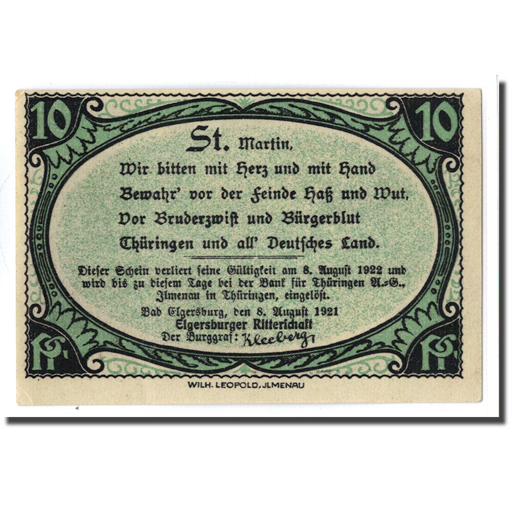 Banknote, Germany, Elgersburg Bad, 10 Pfennig, cavalier, 1921, 1921-08-08