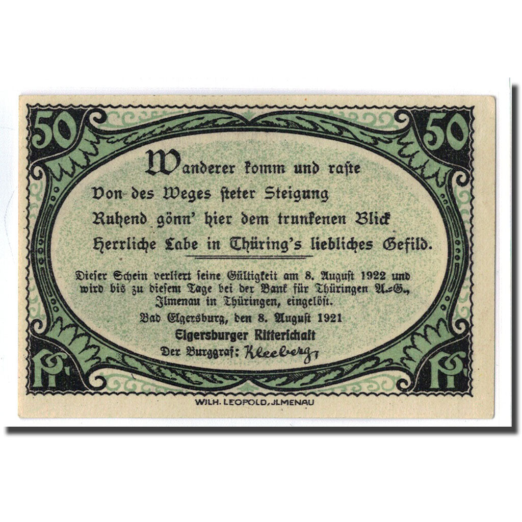 Banknote, Germany, Elgersburg Bad, 50 Pfennig, paysage 1, 1921, 1921-08-08
