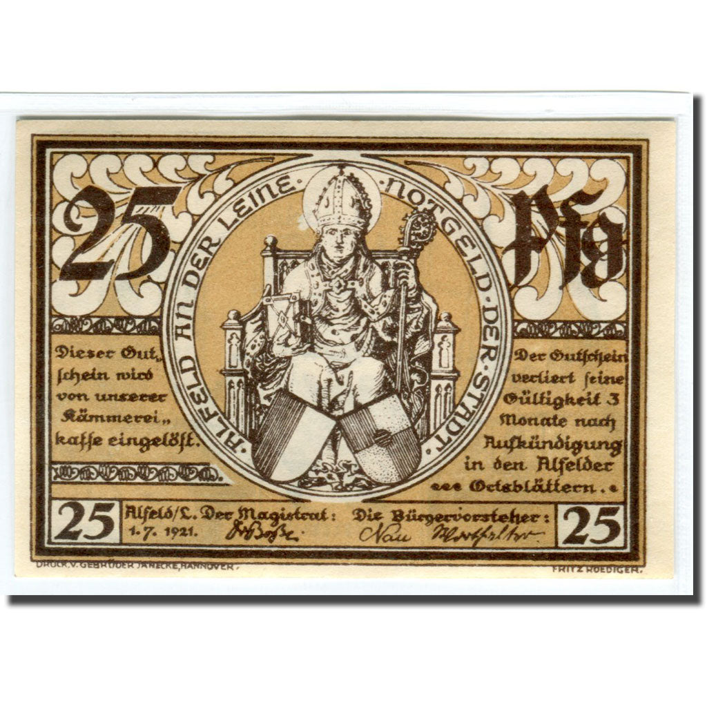 Banknote, Germany, Alfeld, 25 Pfennig, Batiment, 1921, 1921-07-01, UNC(63)