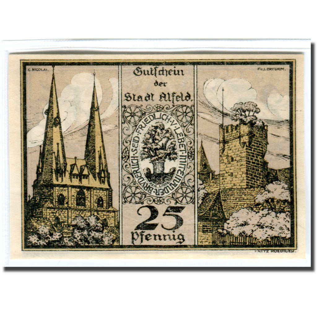Banknote, Germany, Alfeld, 25 Pfennig, Batiment, 1921, 1921-07-01, UNC(63)