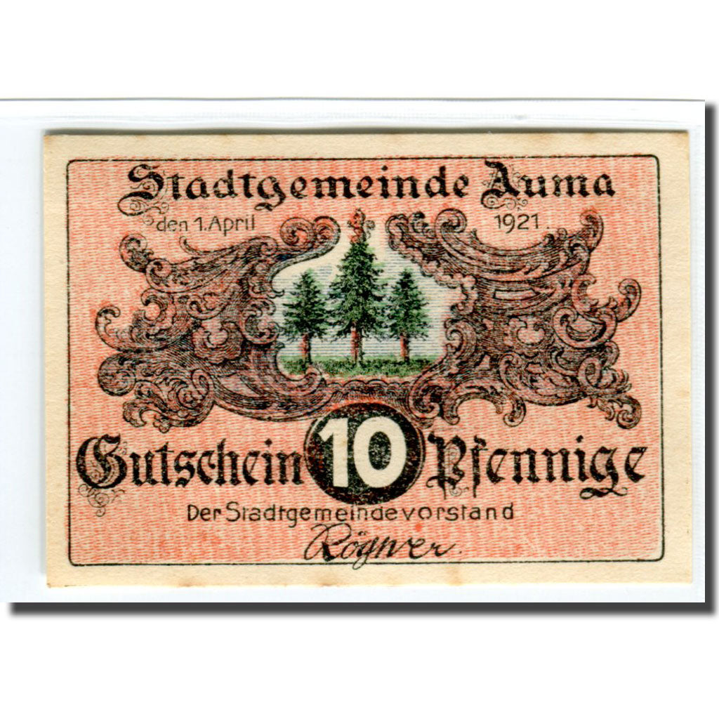 Geldschein, Deutschland, Auma, 10 Pfennig, paysage 3, 1921, 1921-04-01, VZ