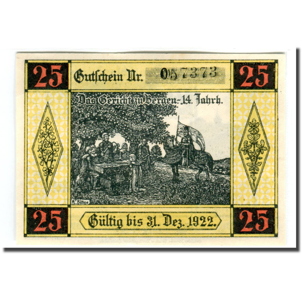 Banknote, Germany, Bergen a.d Dumme, 25 Pfennig, Texte, 1922, 1922-12-31