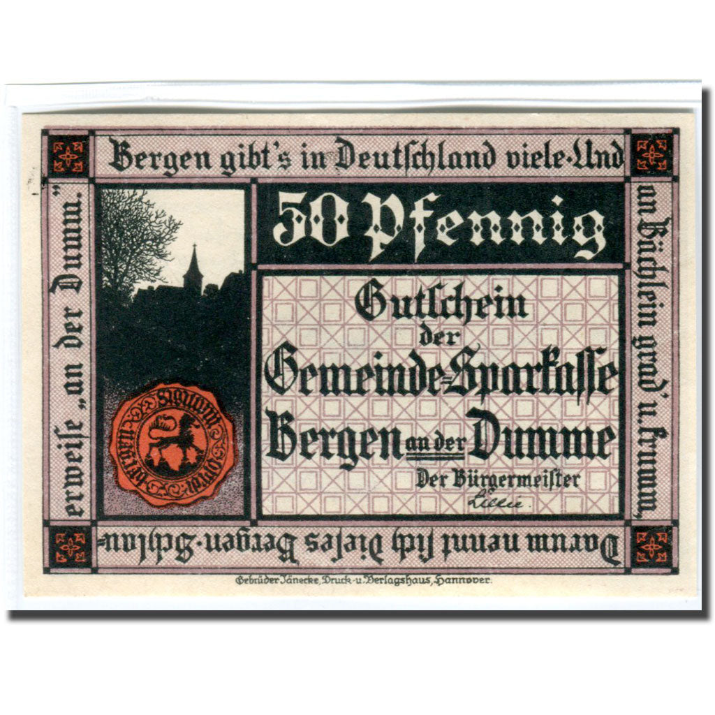 Banknote, Germany, Bergen a.d Dumme, 50 Pfennig, texte 1, 1922, 1922-12-31