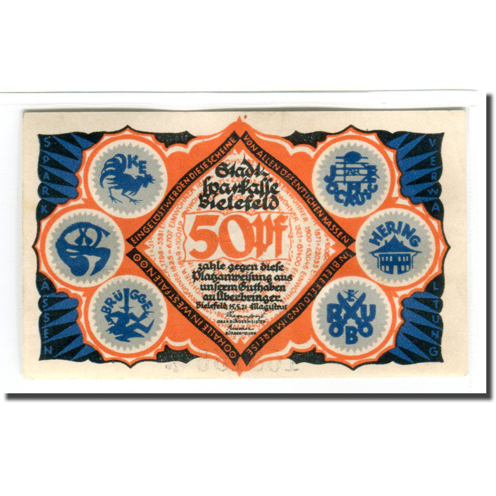 Billet, Allemagne, Bielefeld, 50 Pfennig, personnage, 1921, 1921-05-15, SPL