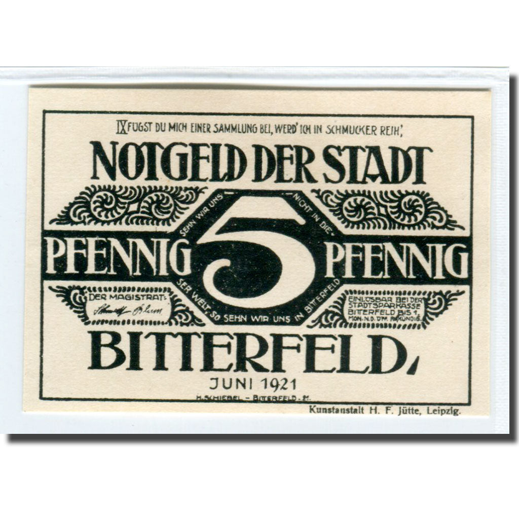 Banknote, Germany, Bitterfeld Stadt, 5 Pfennig, N.D, 1921, UNC(63), Mehl:111.2