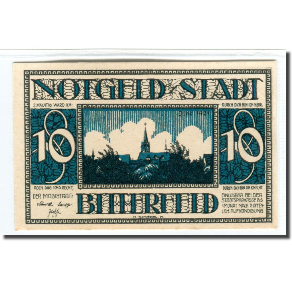 Banconote, Germania, Bitterfeld Stadt, 10 Pfennig, batiment 3, 1921, SPL