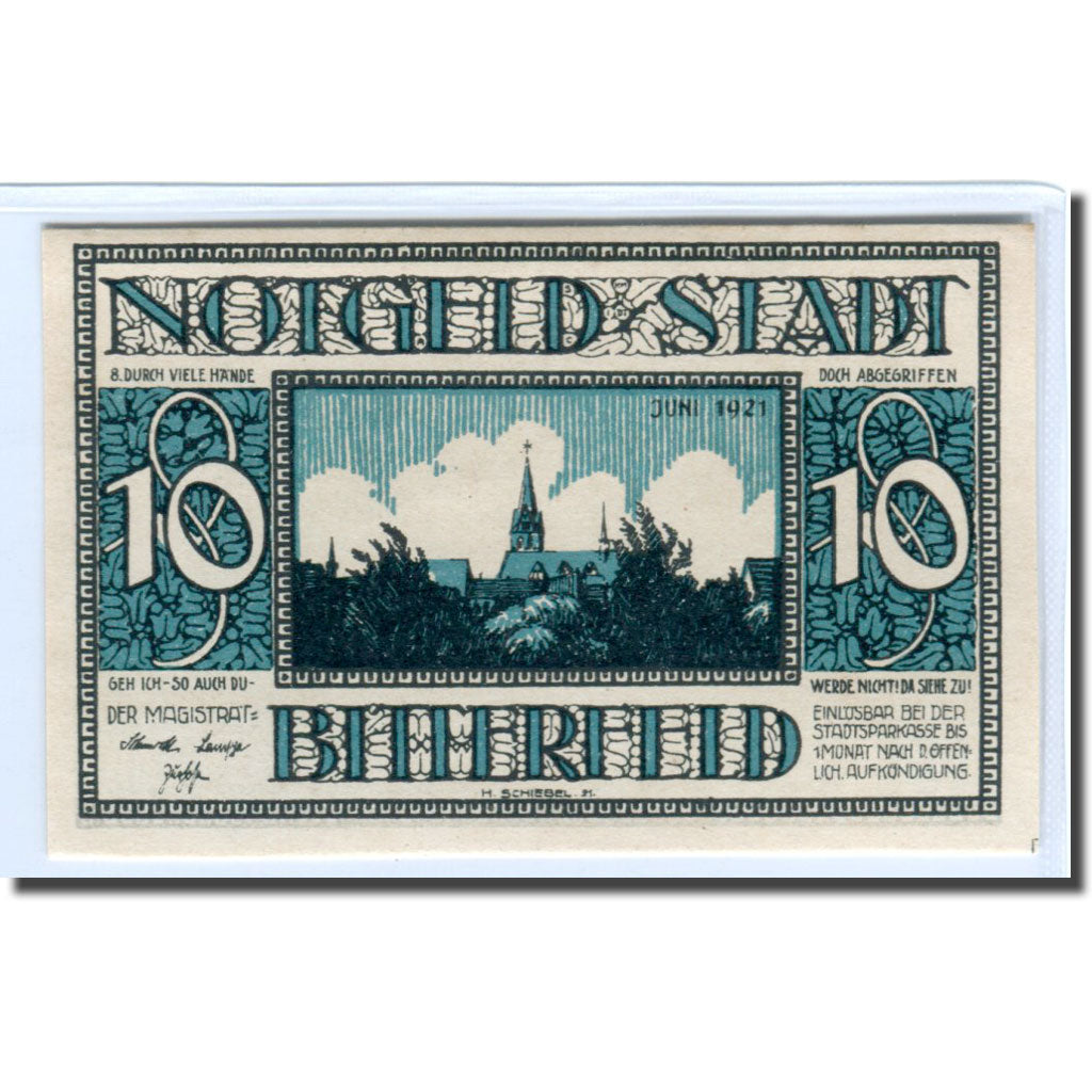 Banknote, Germany, Bitterfeld Stadt, 10 Pfennig, batiment 7, 1921, UNC(63)