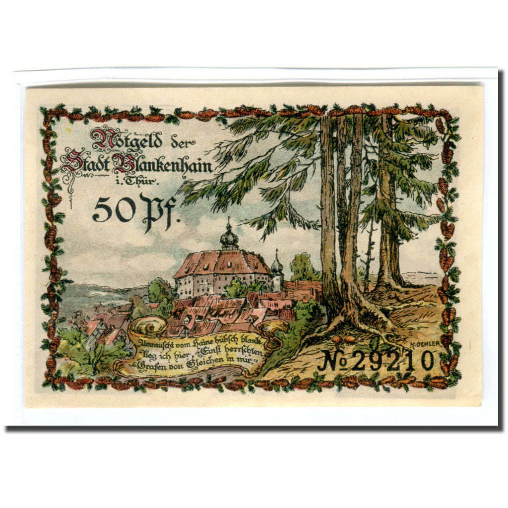 Banknote, Germany, Blankenhain in Thuringen Stadt, 50 Pfennig, paysage, 1921