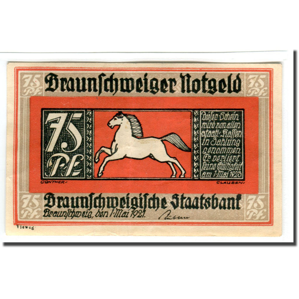 Banknote, Germany, Braunschweig, 75 Pfennig, personnage, 1921, 1921-05-01