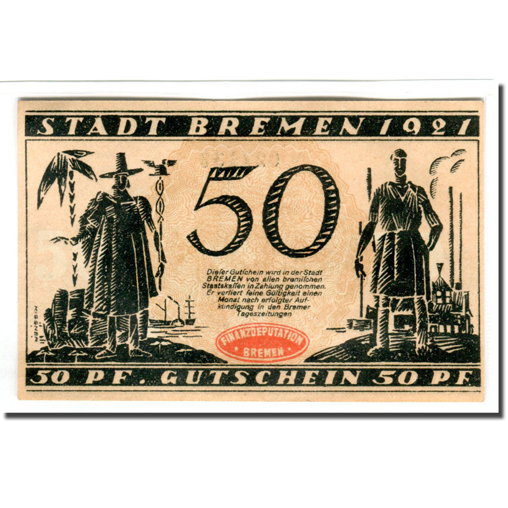 Banknote, Germany, Bremen, 50 Pfennig, paysage, 1921, 1921-09-15, UNC(63)