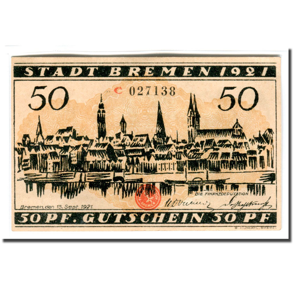 Banknote, Germany, Bremen, 50 Pfennig, paysage, 1921, 1921-09-15, UNC(63)