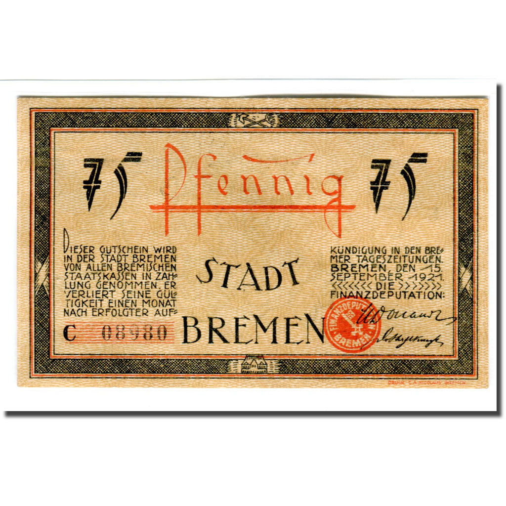 Banconote, Germania, Bremen, 75 Pfennig, bateau, 1921, 1921-09-15, SPL