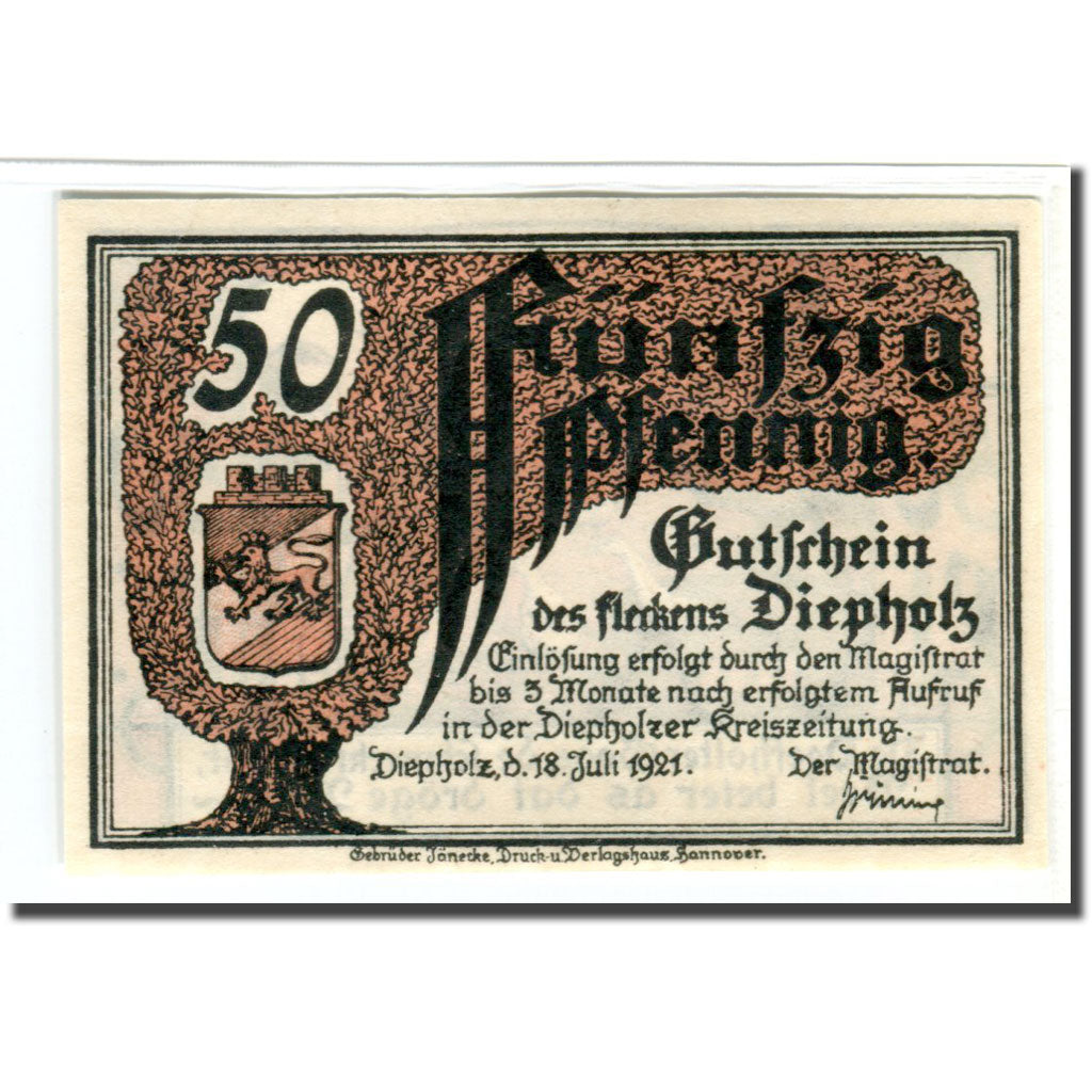 Geldschein, Deutschland, Diepholz, 50 Pfennig, personnage 1, 1921, 1921-07-18