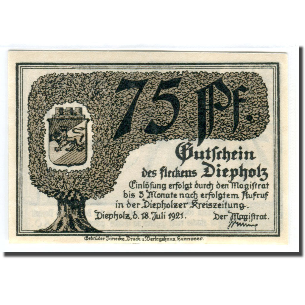 Banknot, Niemcy, Diepholz, 75 Pfennig, personnage 2, 1921, 1921-07-18, UNC(63)