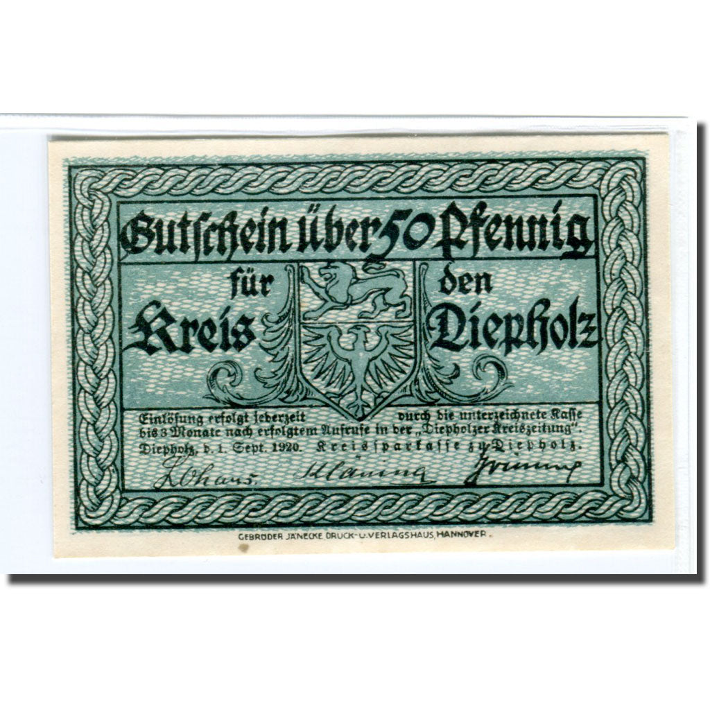 Banknote, Germany, Diepholz, 50 Pfennig, batiment 1, 1920, 1920-09-01, UNC(63)