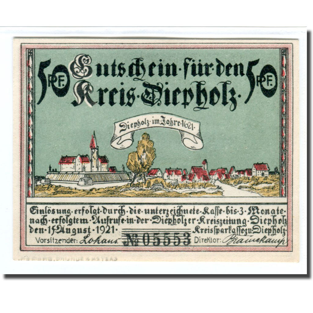 Banknote, Germany, Diepholz, 50 Pfennig, paysage, 1921, 1921-08-15, UNC(63)