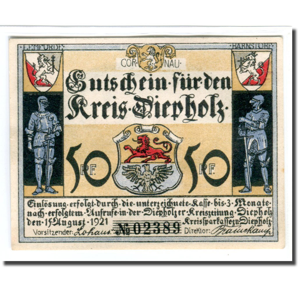 Banconote, Germania, Diepholz, 50 Pfennig, paysage 1, 1921, 1921-08-15, SPL