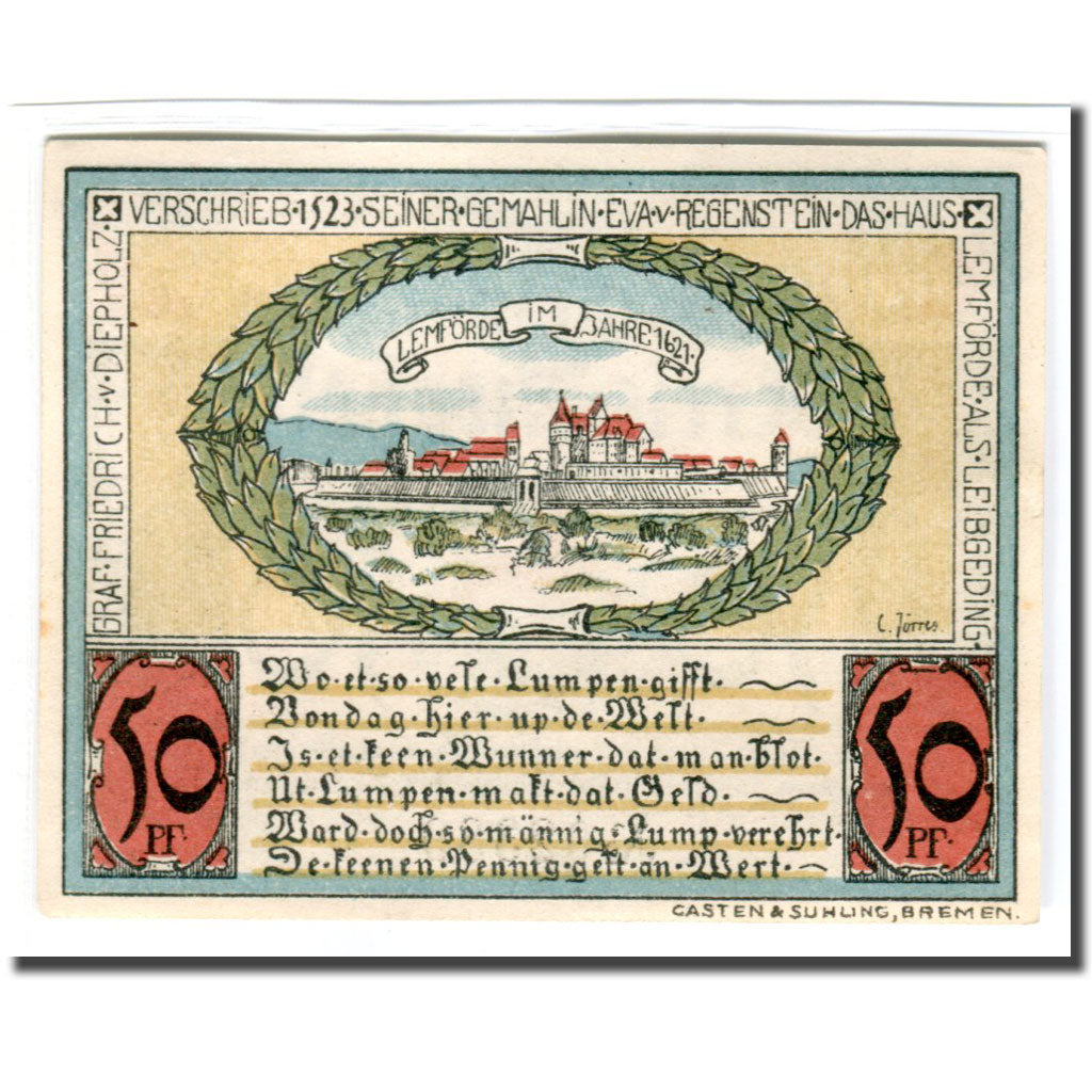 Banconote, Germania, Diepholz, 50 Pfennig, paysage 1, 1921, 1921-08-15, SPL