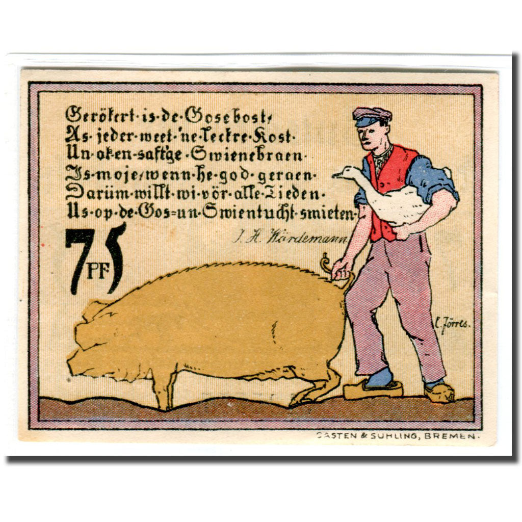 Banknote, Germany, Diepholz, 75 Pfennig, personnage, 1921, 1921-08-15, UNC(63)