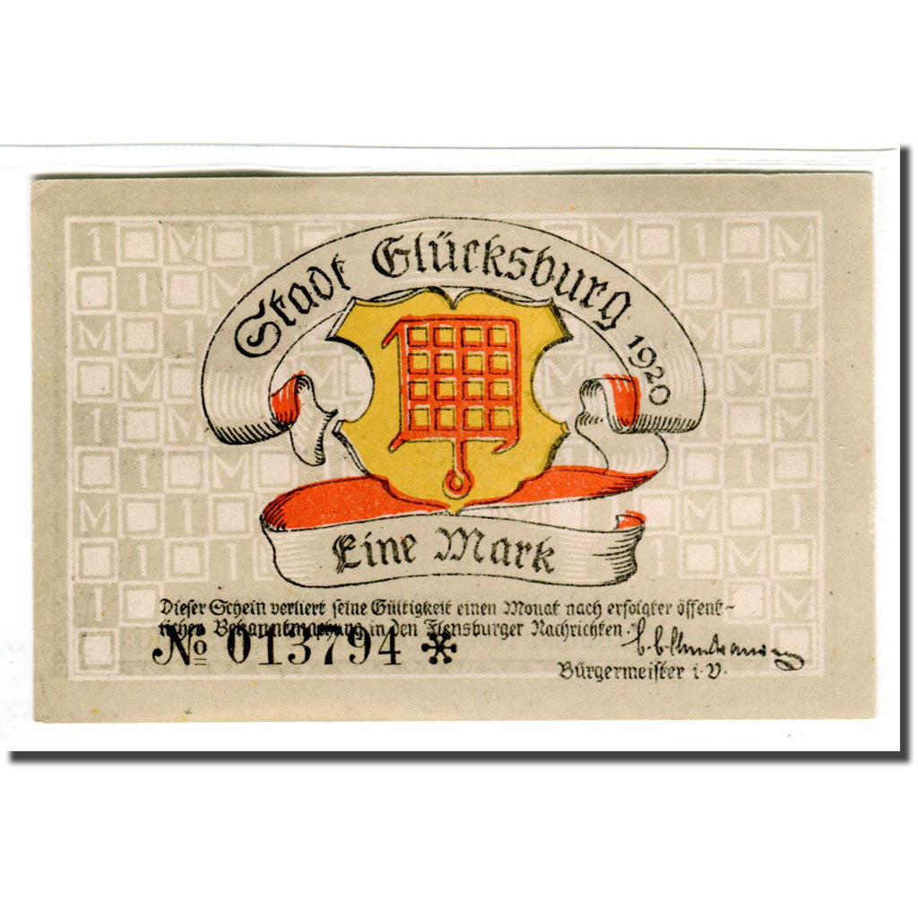 Geldschein, Deutschland, Glucksburg, 1 Mark, paysage, 1920, UNZ-, Mehl:441.1c