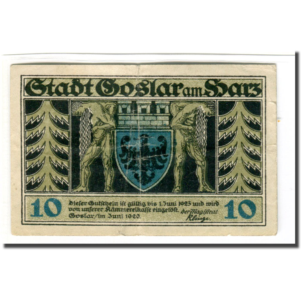 Banknote, Germany, Goslar Stadt, 10 Pfennig, Blason, 1923, 1923-06-01