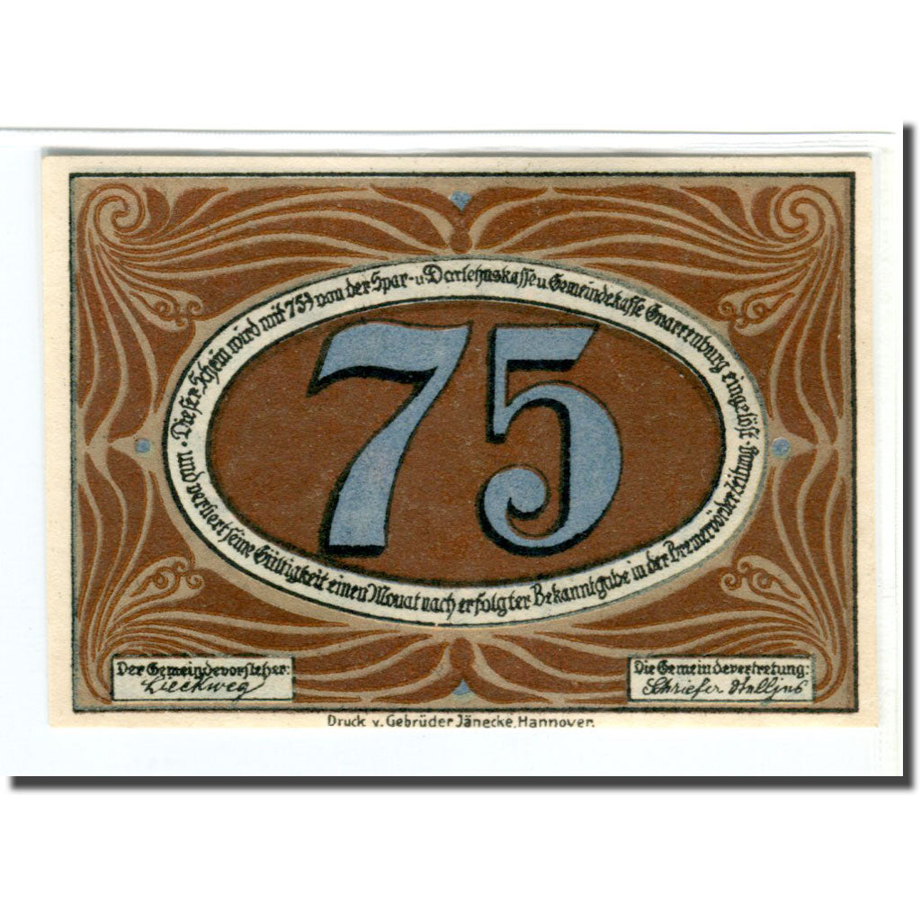 Banknote, Germany, Gnarrenburg Gemeinde, 75 Pfennig, personnage, 1921, UNC(63)
