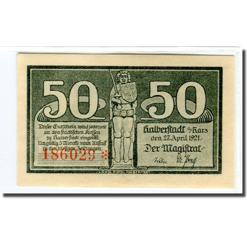 Banconote, Germania, Halberstadt, 50 Pfennig, personnage 1, 1921, 1921-04-27