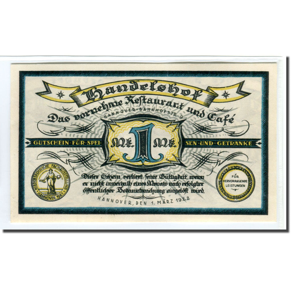 Banknote, Germany, Hannover, 1 Mark, personnage 3, 1922, 1922-03-01, UNC(63)