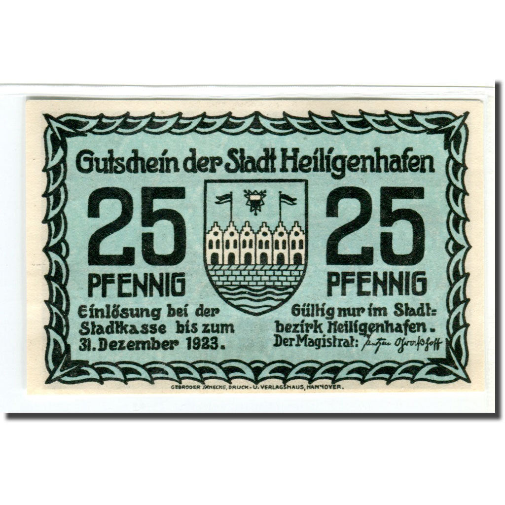 Banknote, Germany, Heiligenhafen, 25 Pfennig, paysage, 1921, UNC(63), Mehl:592.1