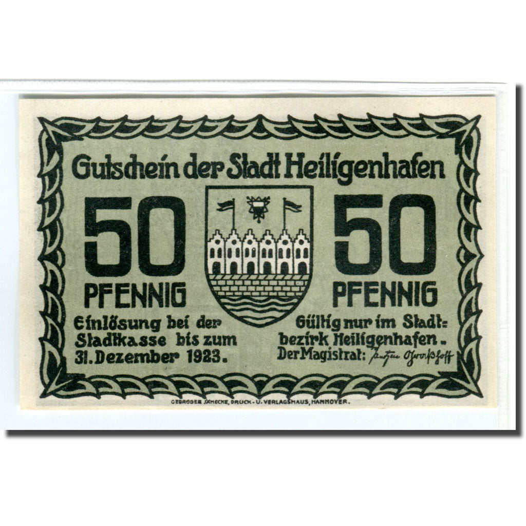 Geldschein, Deutschland, Heiligenhafen, 50 Pfennig, village, 1921, UNZ-