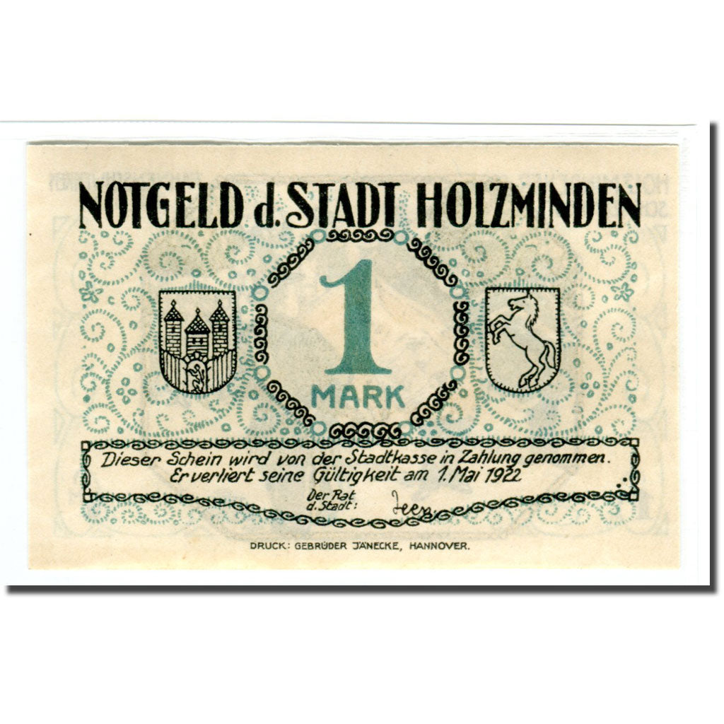 Banknote, Germany, Holzminden, 1 Mark, personnage 1, 1922, 1922-05-01, UNC(63)