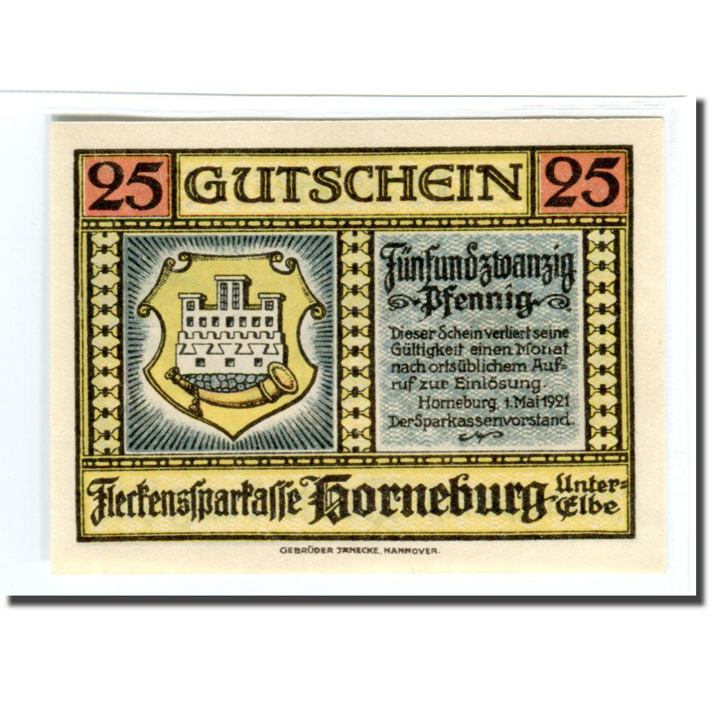 Banknote, Germany, Horneburg, 25 Pfennig, Batiment, 1921, 1921-05-01, UNC(63)