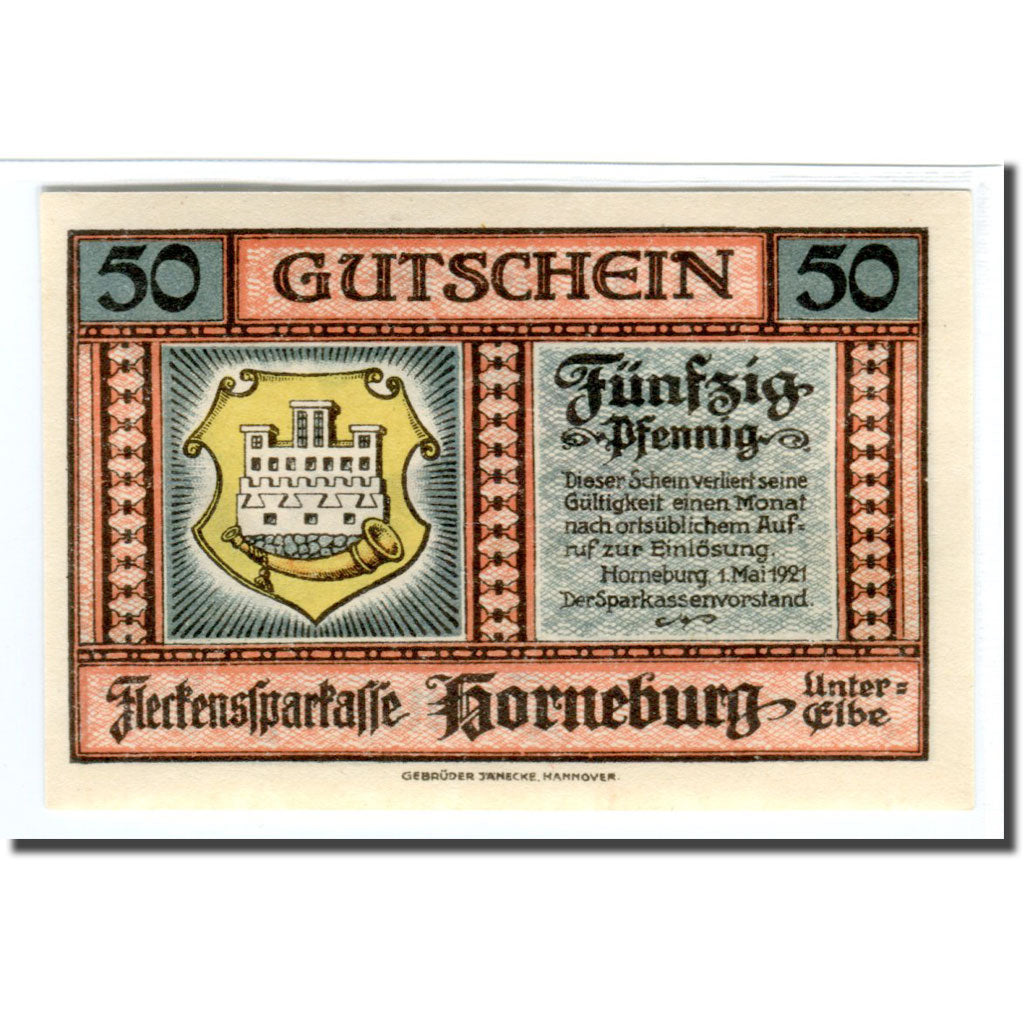 Banconote, Germania, Horneburg, 50 Pfennig, Maison, 1921, 1921-05-01, SPL