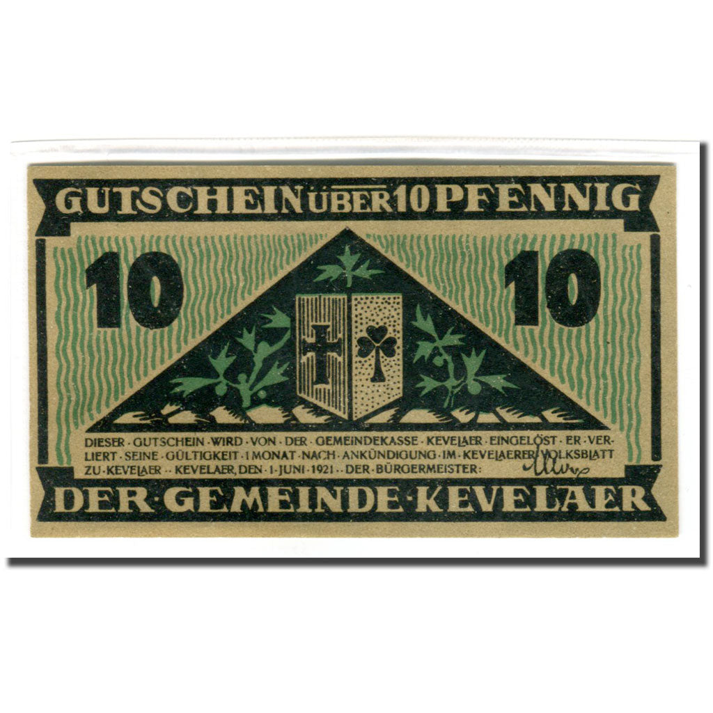 Banknote, Germany, Kevelaer, 10 Pfennig, Blason, 1921, 1921-06-01, UNC(63)