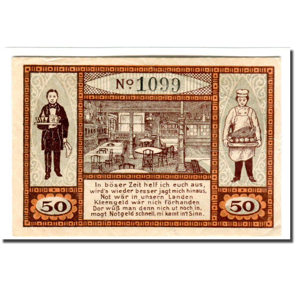 Banknote, Germany, Kiel, 50 Pfennig, Restaurant, 1921, UNC(63), Mehl:697.1
