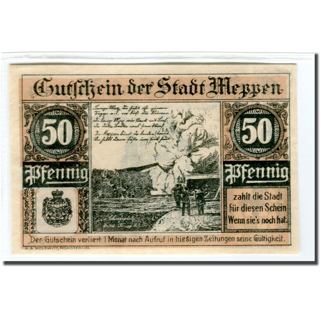 Banconote, Germania, Meppen, 50 Pfennig, paysage, 1921, 1921-05-31, SPL