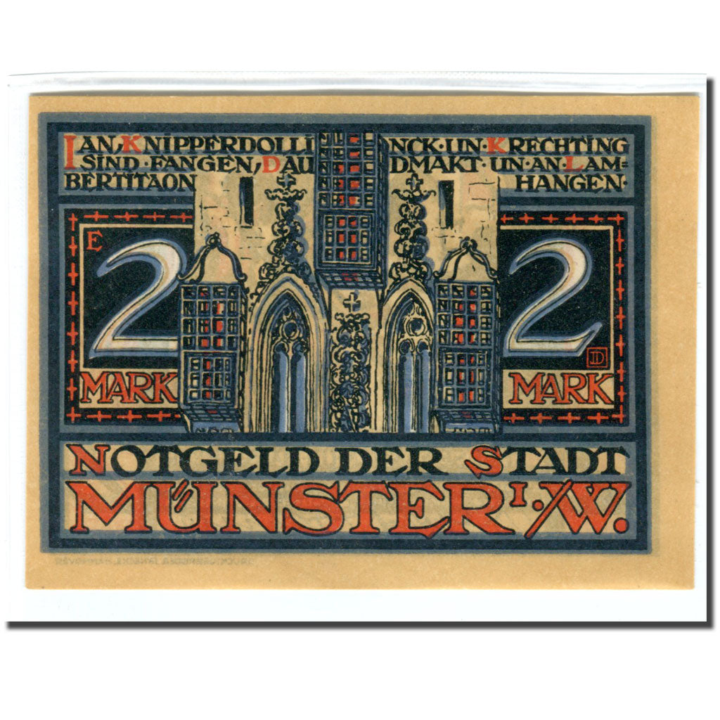 Geldschein, Deutschland, Munster, 2 Mark, Batiment, 1921, 1921-08-01, UNZ-