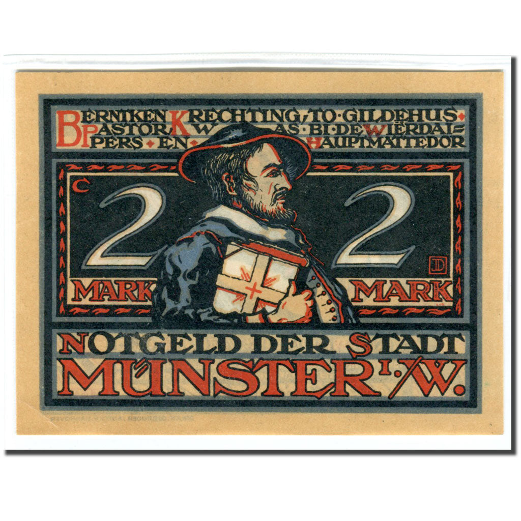 Geldschein, Deutschland, Munster, 2 Mark, personnage, 1921, 1921-08-01, UNZ-
