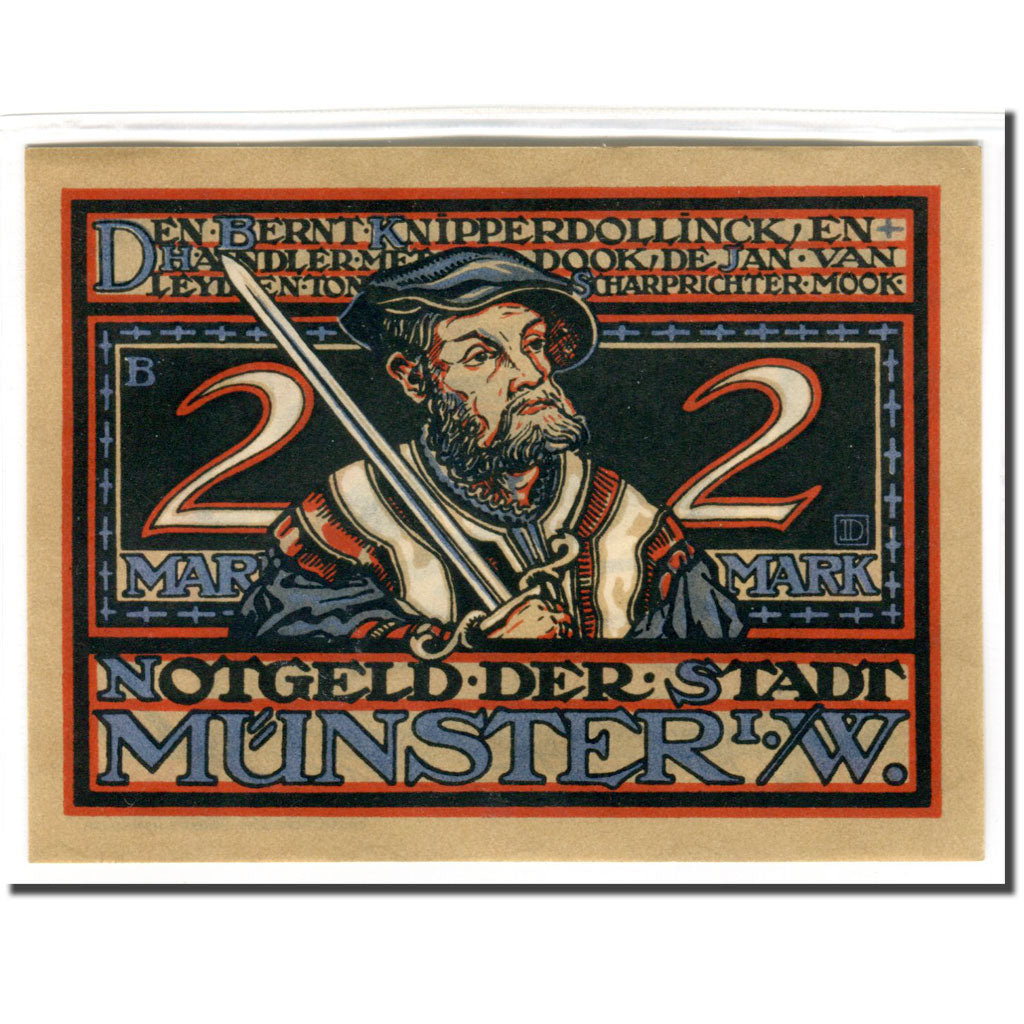 Geldschein, Deutschland, Munster, 2 Mark, personnage 1, 1921, 1921-08-01, UNZ-