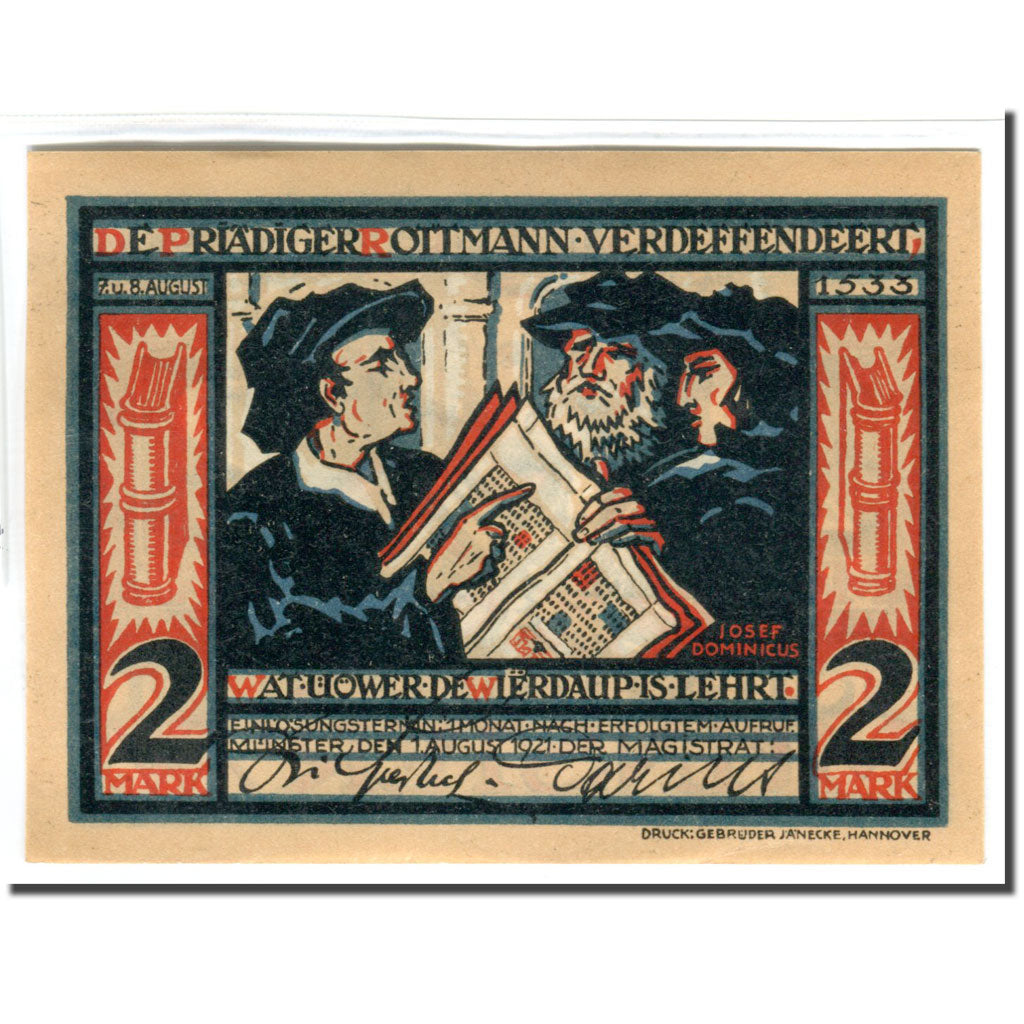 Banconote, Germania, Munster, 2 Mark, personnage 2, 1921, 1921-08-01, SPL
