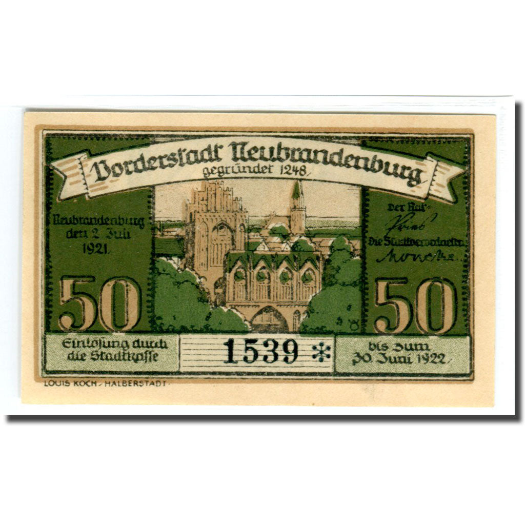 Banknote, Germany, Neubrandenburg Stadt, 50 Pfennig, ruelle, 1921, 1921-07-02