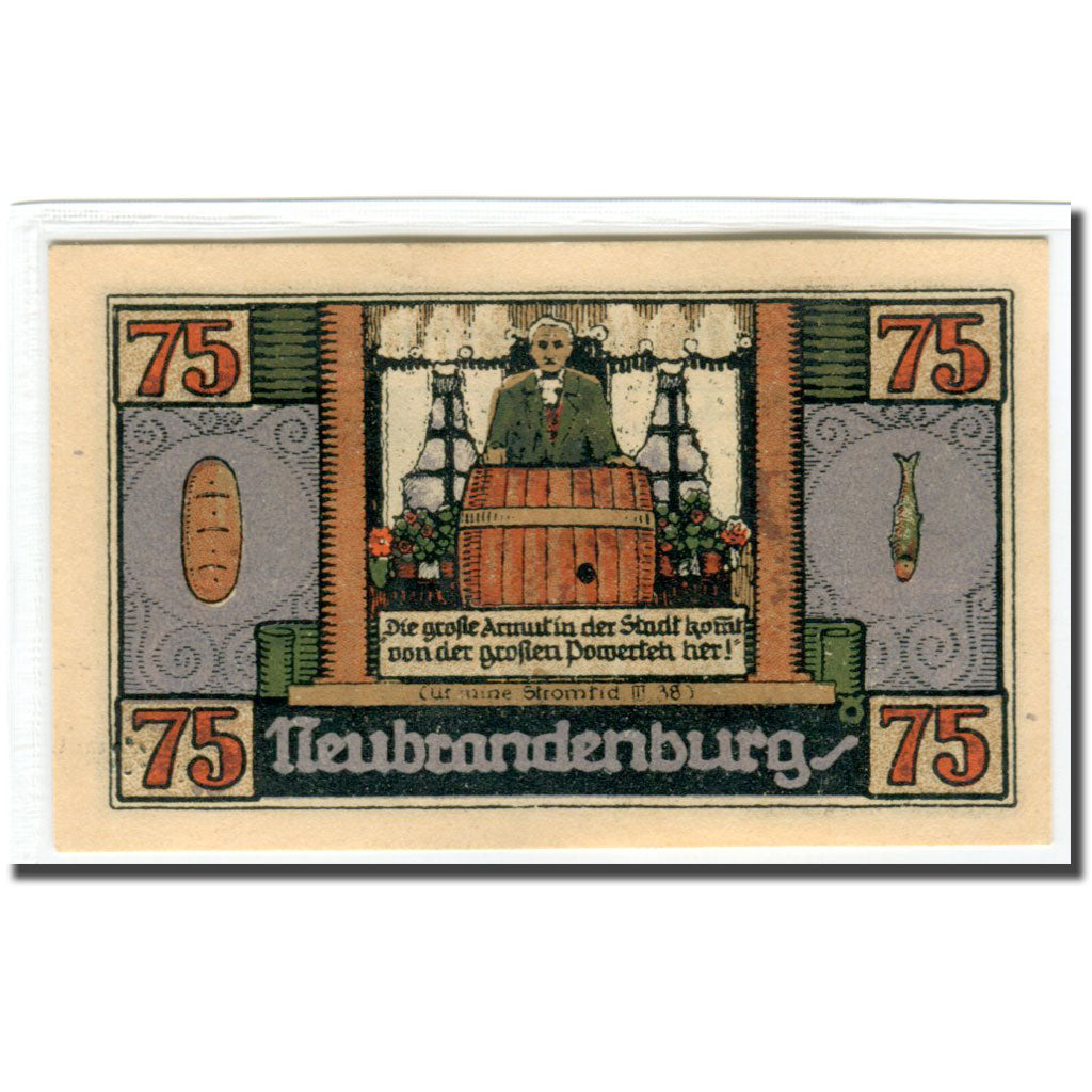 Banknote, Germany, Neubrandenburg Stadt, 75 Pfennig, personnage, 1921