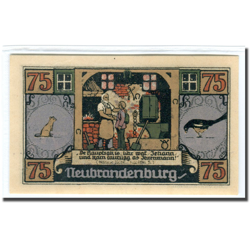 Billet, Allemagne, Neubrandenburg Stadt, 75 Pfennig, personnage 1, 1921