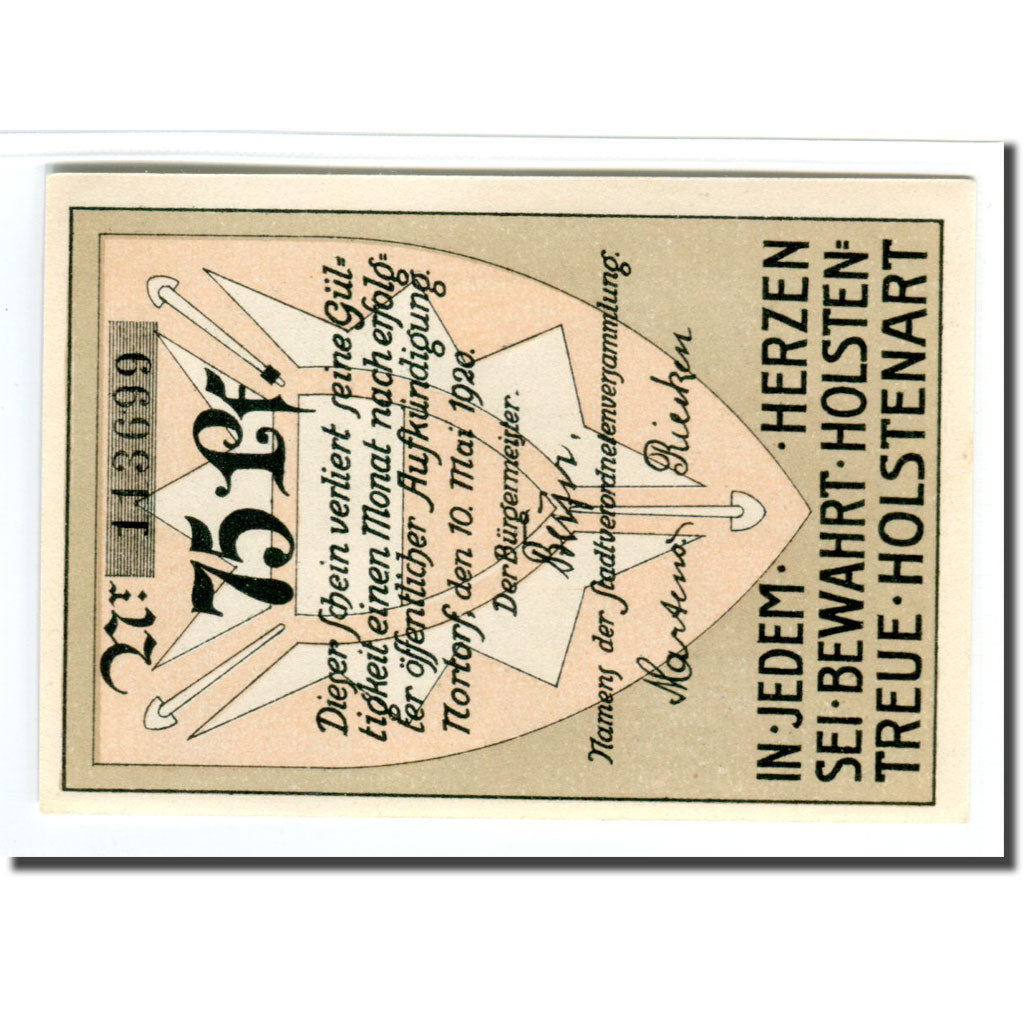 Geldschein, Deutschland, Nortorf, 75 Pfennig, Eglise, 1920, 1920-05-10, UNZ-